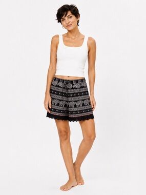 Molly Bracken Boho Lace Trim Shorts Black White Print Size M